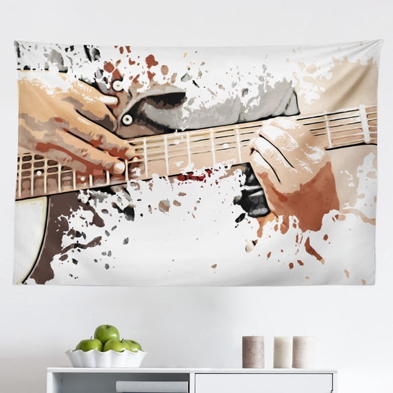 Rock and Roll Tapestry, Repetitive of Alternative Music Instruments, Fabric Wall Hanging Decor for Bedroom Living Room Dorm, 2 Sizes, Orange Violet, by Ambesonne