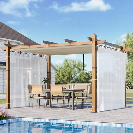 Memoryfield 10x13 ft Outdoor Pergola with Canopy & Side Mesh Screen, Aluminum Frame Patio Pavilion for Backyard, Porch & Garden, Beige