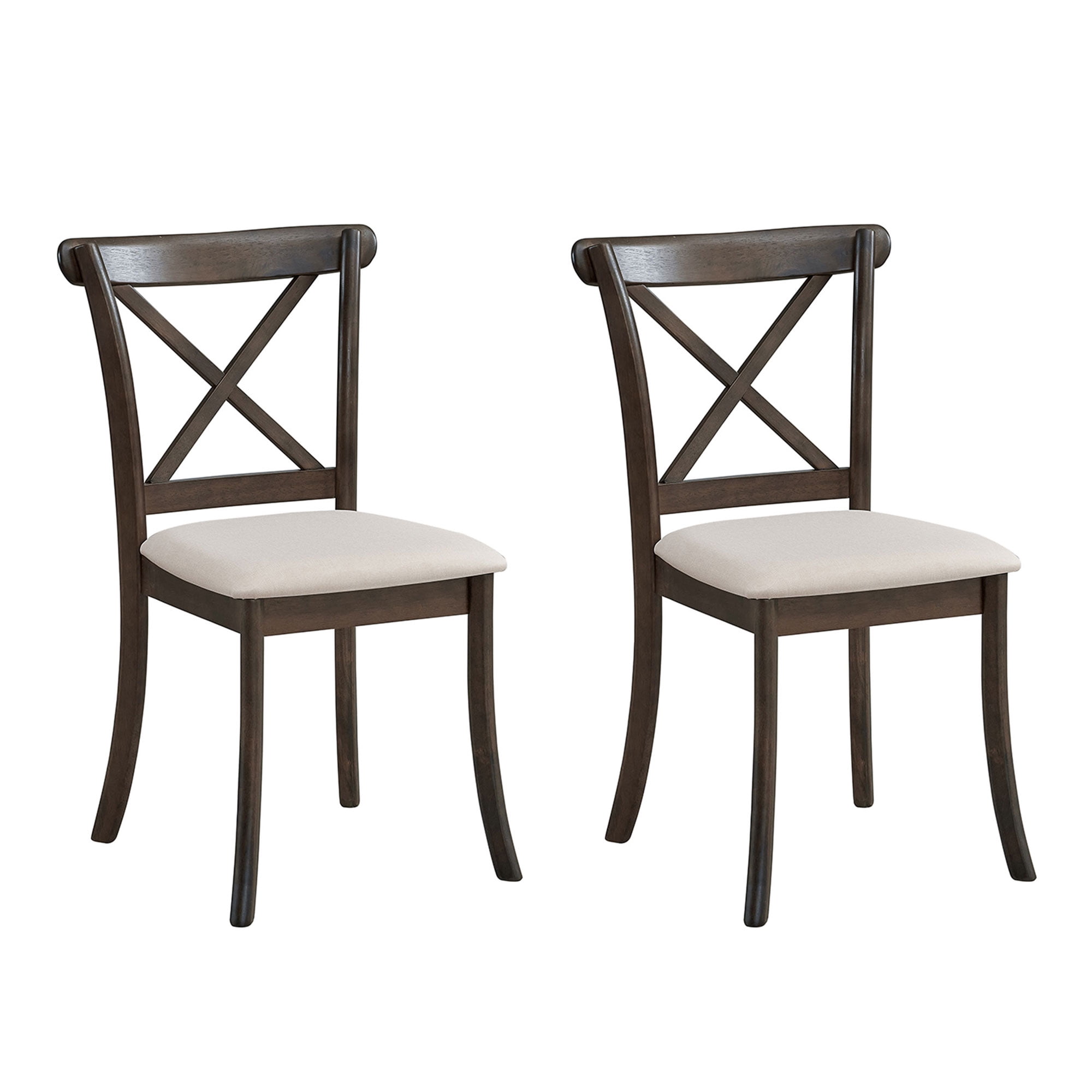 MAYEERTY Wooden X-Back Dining Chairs Set of 2, Modern Fabric Upholstered Kitchen Side Chairs, Cross-Back Rubber Wood Farmhouse Dining Room Chair, Brown