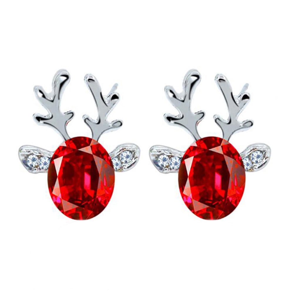 Ayyufe Women Christmas Gemstone Inlaid 3D Antler Ear Stud Earrings