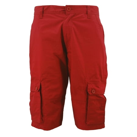 Men's Relaxed Fit Cotton Zip Fly Cargo Shorts Multi Button Flap Pockets (Red, 38)