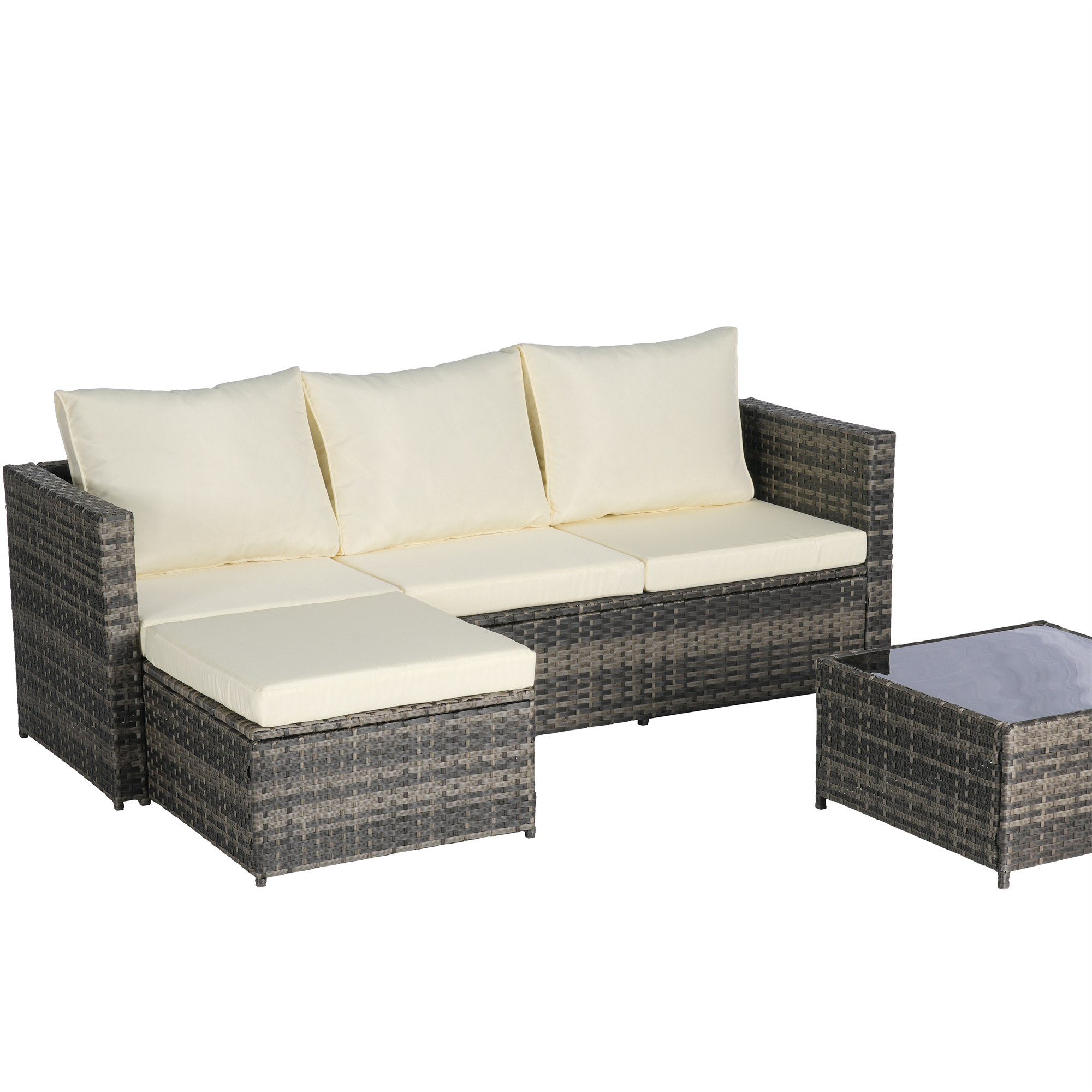 Aukfa Outdoor Patio Furniture Set - L shape Wicker Sectional Sofa with Coffee Table - Beige Cushions
