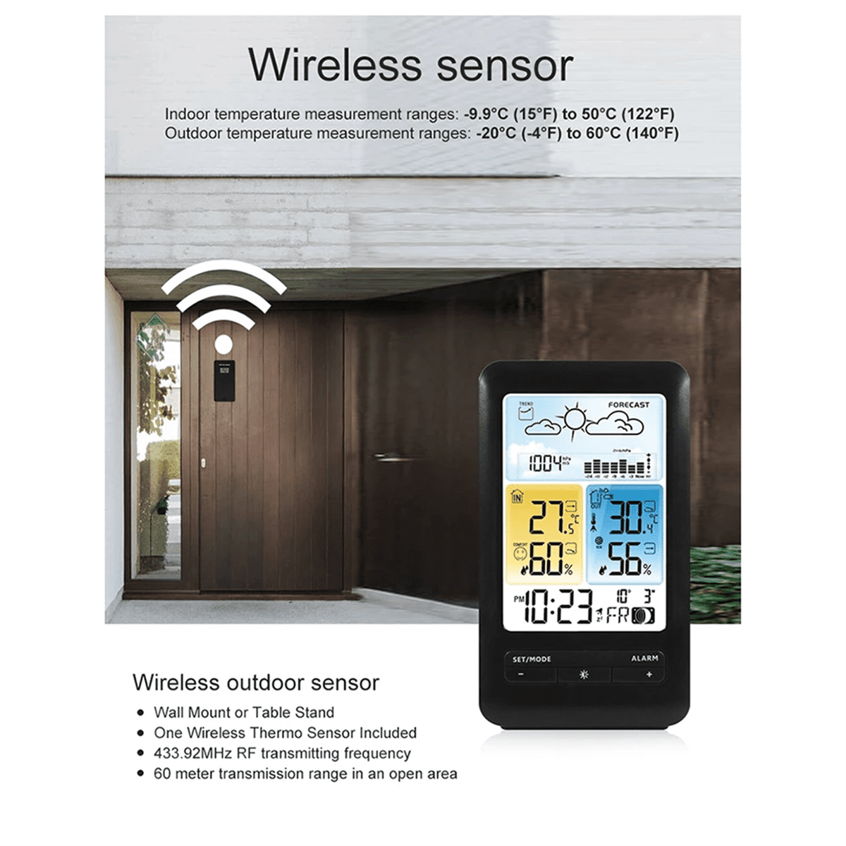 Wireless Digital Display Weather Station Thermometer, Temperature and Humidity Alarm Clock, Weather Forecast Sensor