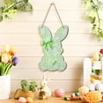 thumbnail image 1 of Letrero de madera 2D para puerta y ventana con diseño de conejos, lazos y corazones de Pascua para niña., 1 of 5