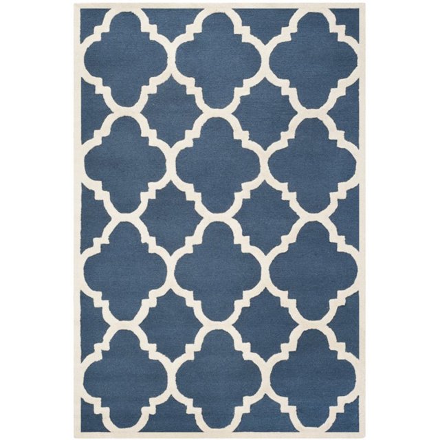Safavieh Cambridge Collection CAM140G Handmade Moroccan Geometric Navy and Ivory Premium Wool Area Rug (2' x 3')