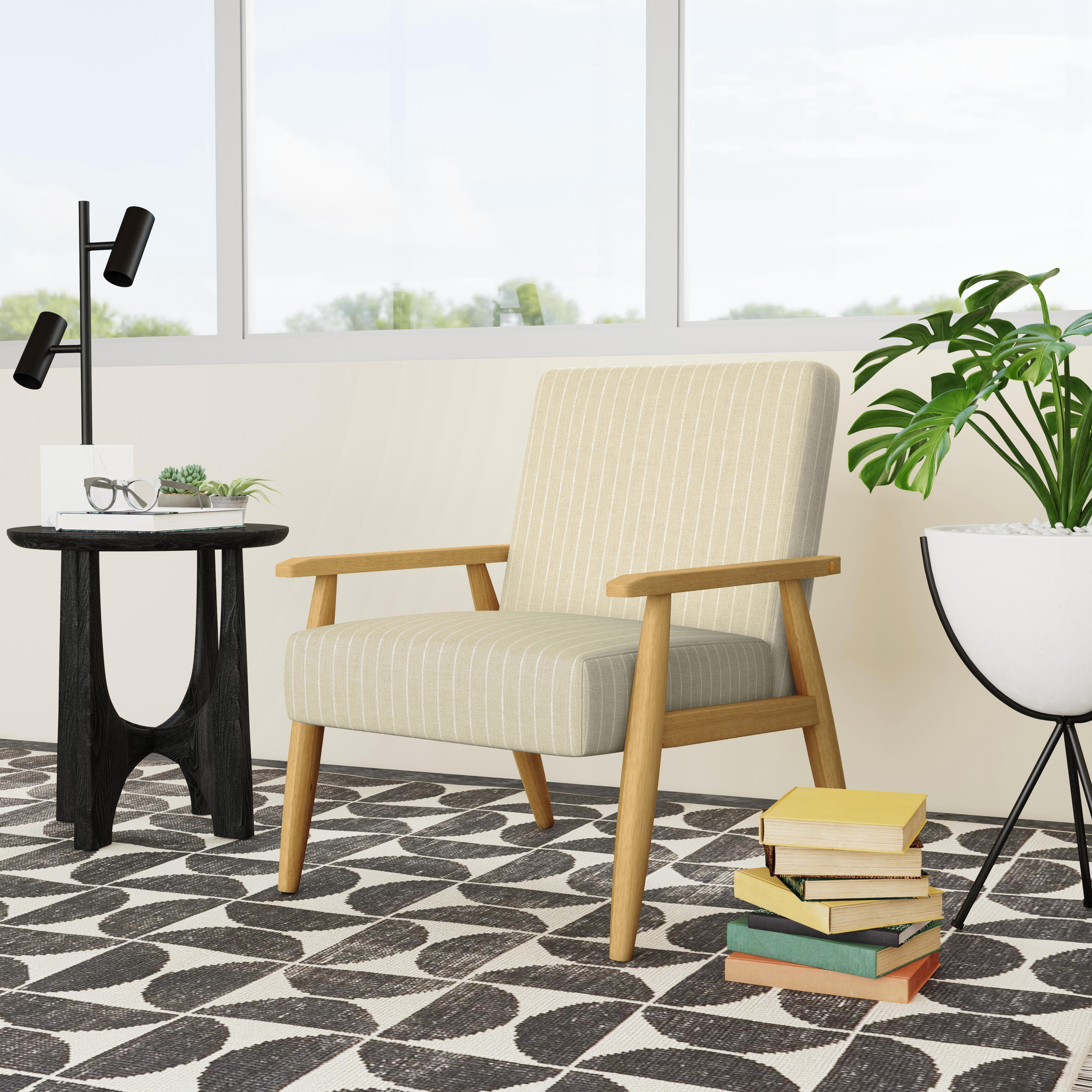 HomePop Mid-Century Wood Frame Arm Accent Chair, Beige Stripe