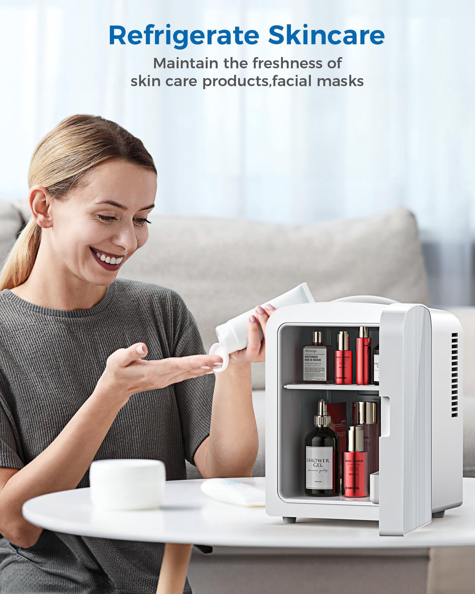 LHRIVER Mini Fridge, Portable 4L/6 Cans Cooler & Warmer, 110 V AC/12 V DC Option for Bedroom & Car, White