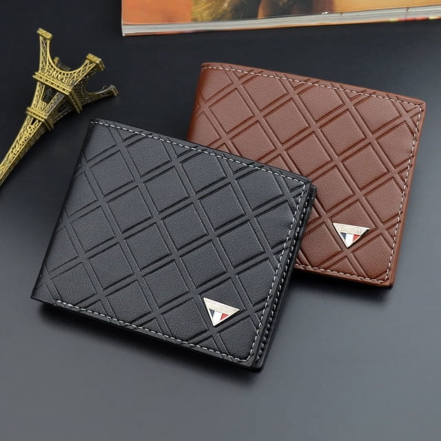 Cartera para hombre, billetera corta, billetera informal a cuadros para jóvenes, tarjetero, billetera fina y suave, monedero