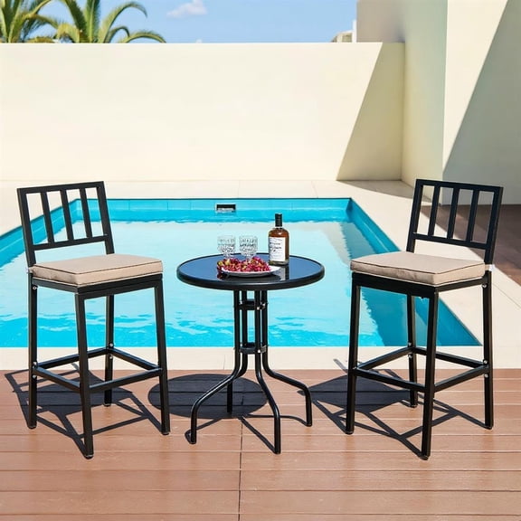 Topcobe Set of 2 Patio Bar Chairs with Detachable Cushion and Footrest, Outdoor Patio Furniture for Balcony Garden Backyard -Vertical Stripes