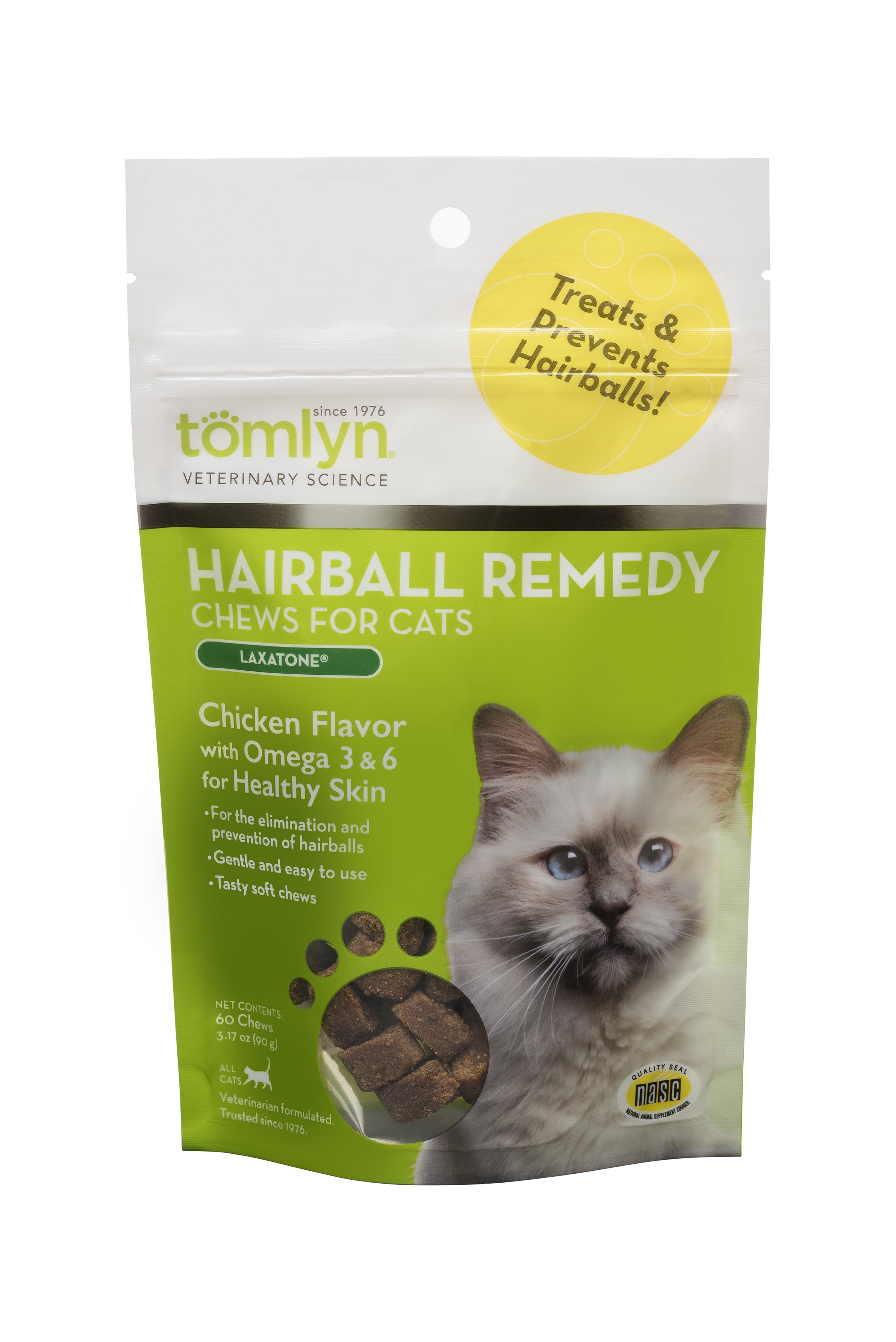 Tomlyn Laxatone Hairball Remedy Chews for Cats, Chicken Flavor, 60
