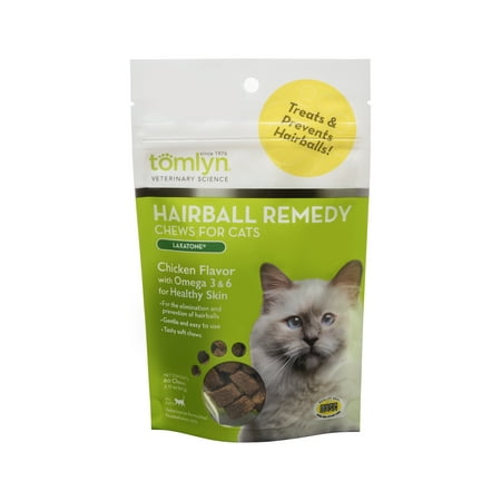 Tomlyn Laxatone Hairball Remedy Chews for Cats, Chicken Flavor, 60 Chews