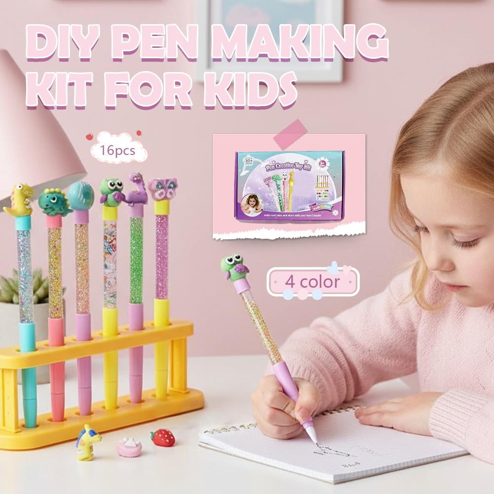 DIY Pen Making Kit, Fun Pen Creator Studio, 16pcs Personalised Pens with 4 Colors Refill, Creative Art Craft Kits Birthday Back School Gift for Tweens Girls 6 7 8 9 10 Years