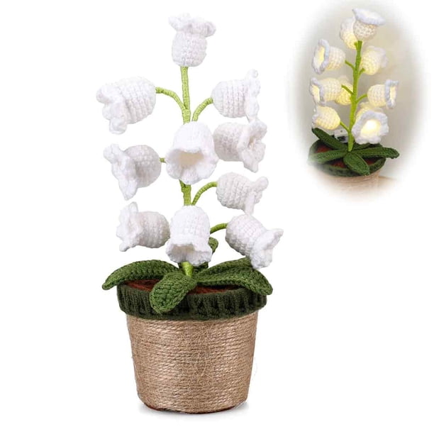 Exquisita artesanía, comodidad a pilas: miniplantas artificiales de crochet en maceta, plantas artificiales adaptables para interiores para la decoración del escritorio de la oficina, elegante