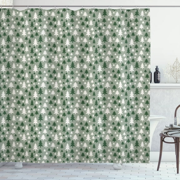Ambesonne Christmas Shower Curtain, Repetitive Pine Trees, 69"Wx70"L, Reseda Green Green