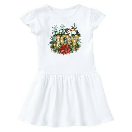 

Inktastic Christmas Joy in Lights with Cute Snowman and Poinsettia Gift Baby Girl Dress