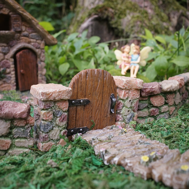 Miniature Wood Gate Fairy Garden Ornament Stone Pillar Dollhouse Decor Accessory Miniature Wood Gate Fairy Garden Ornament Stone Pillar Dollhouse Decor Accessory