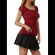 thumbnail image 2 of Camisetas de Estilo Grunge Y2K con Cuello Cuadrado Transparente y Retazos de Encaje para Mujer, Ropa Estética Gótica Vintage Rojo S, 2 of 10