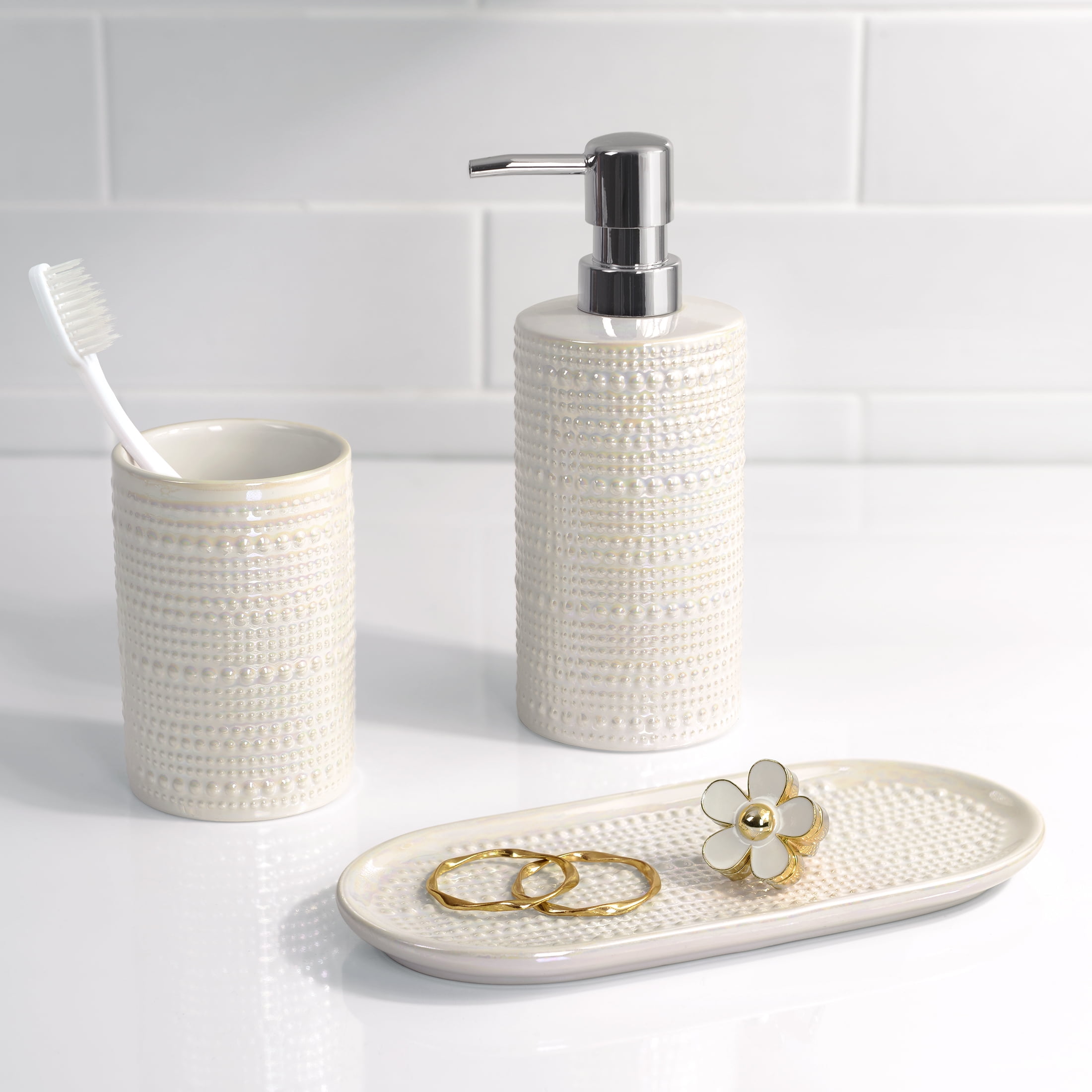 Mainstays Pearlescent Ceramic Toothbrush Holder for Adults