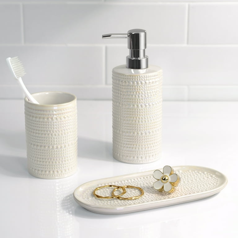 Mainstays Pearlescent Ceramic Lotion Pump, Vintage Hobnail Design