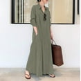 thumbnail image 2 of Manxivoo Green Dress Women's Casual Button Down Cotton Linen Long Shirt Dress with Pockets Fairy Dress Green1 XXXXL, 2 of 4