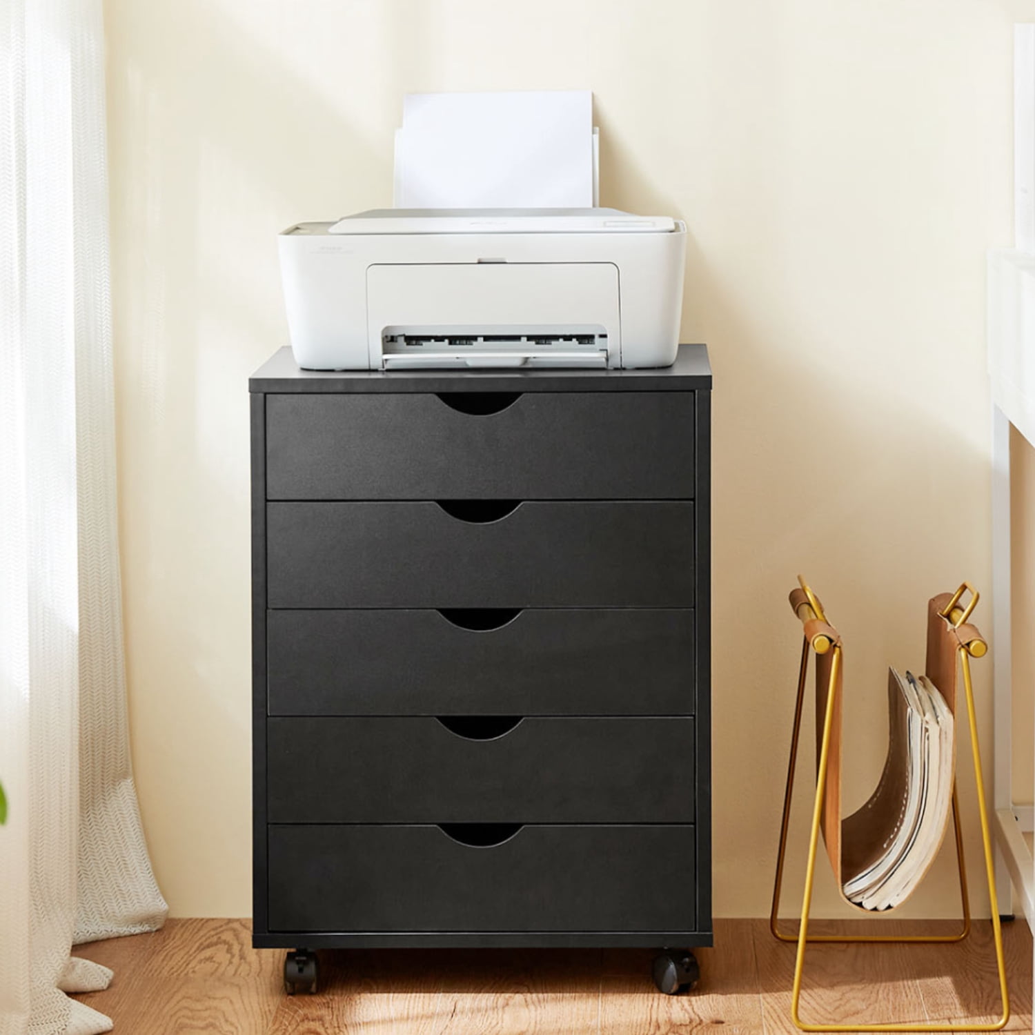 5 Drawer Mobile File Cabinet with Wheels, Under Desk Storage Organizer for Bedroom/Office/Home, Black