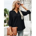 thumbnail image 2 of ZHENWEI Women's 3/4 Sleeve Henley V-Neck Button up Pleated Back Blouses Swiss Dot Blouse Tops Shirts, 2 of 7