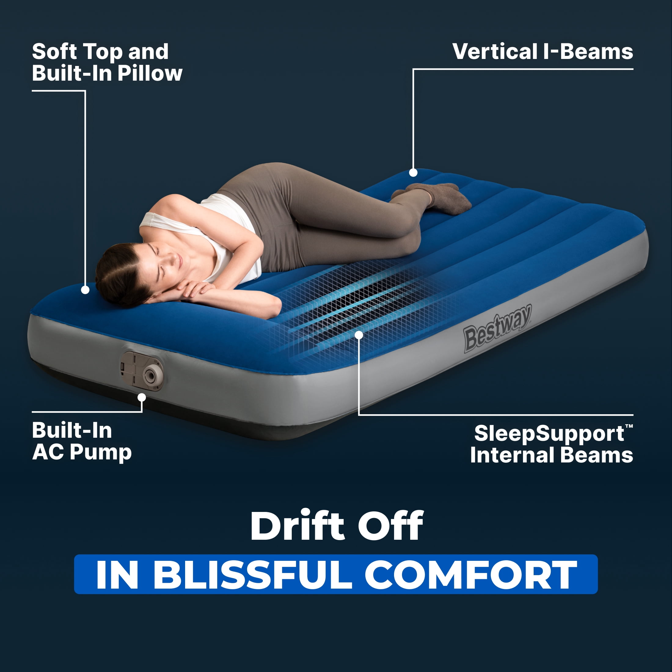 Bestway SleepSupport Twin Air Mattress 12” with Built-in AC Pump