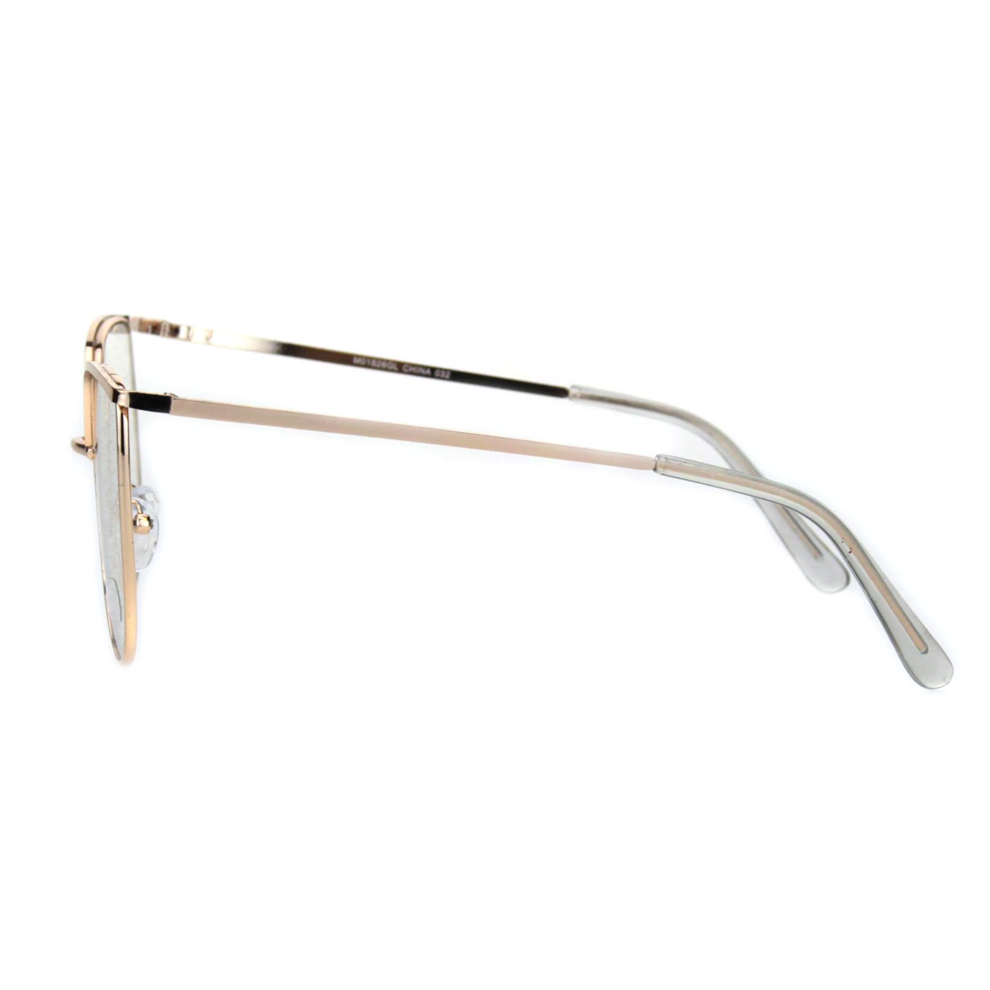 Womens Glitter Lens Retro Fashion Metal Rim Squared Cat Eye Sunglasses Gold Clear - image 3 of 4