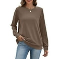 thumbnail image 4 of ZHYou Womens Oversized Crew Neck Sweatshirt with Kangaroo Pockets,Soft Plush Fleece Lined Long Sleeve Casual Pullover Tops,Brown,Size L, 4 of 7