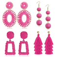 thumbnail image 2 of Pendientes de Barbie de color rosa y rojo con borlas geométricas colgantes, 2 of 5