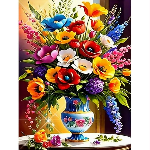 Diamond Art Painting Kits for Adults,Flowers 5D Diamond Painting Dots Art Kits for Adults Beginner, DIY Full Round Gem Crystal Art Paint by Diamond, Home Wall Decor 12x 16 in