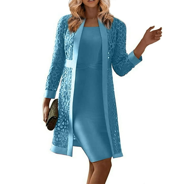 Robes pour la Mère de la Mariée pour Femmes Manches Longues Veste Longueur Genou