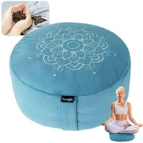 Yes4All Foam Zafu Buckwheat, Mandala Pattern Yoga Bolster Pillows, Floor Meditation Cushion, A. Sky Blue-Upgraded