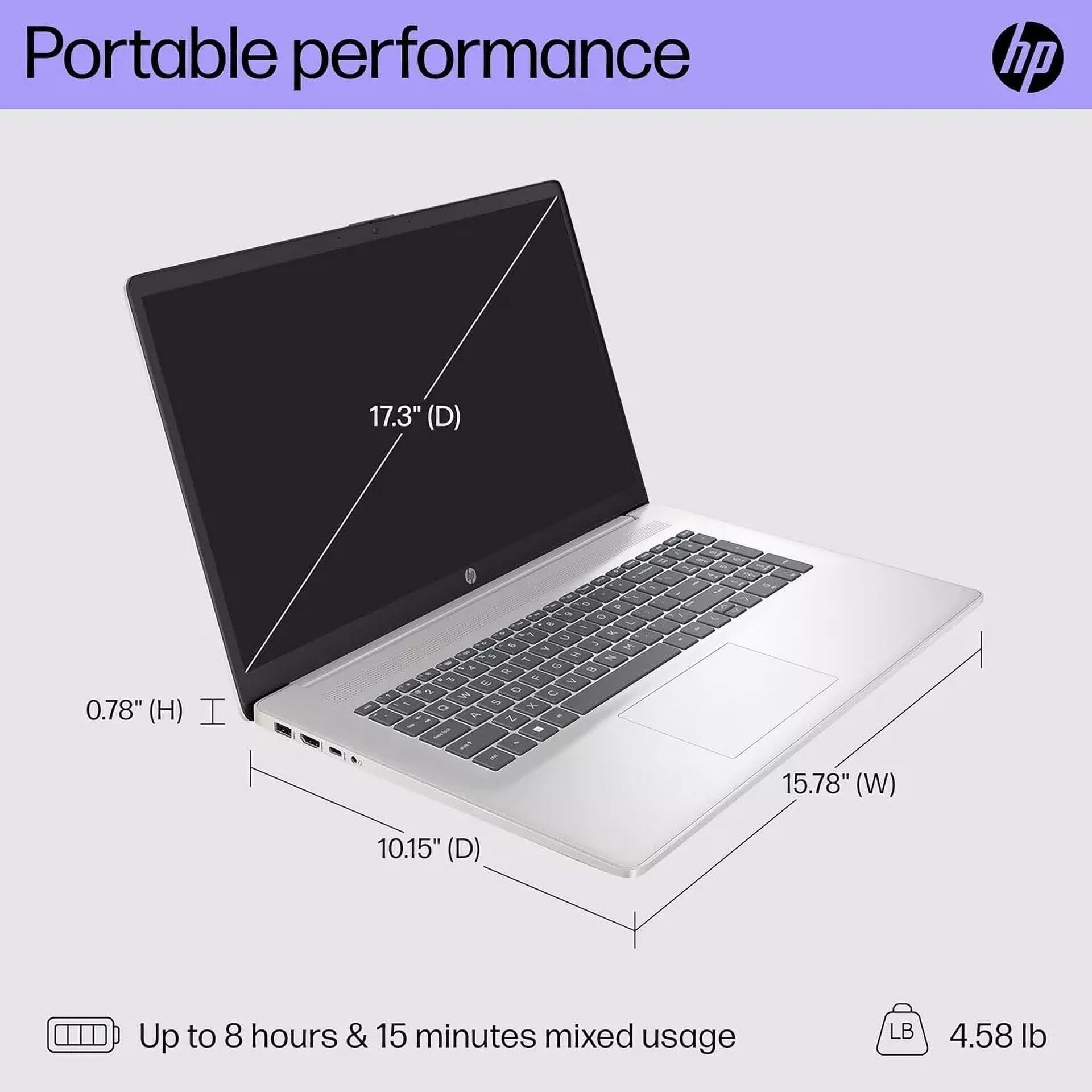 HP 17.3 inch Laptop, FHD Display, AMD Ryzen 5 7520U, 16 GB