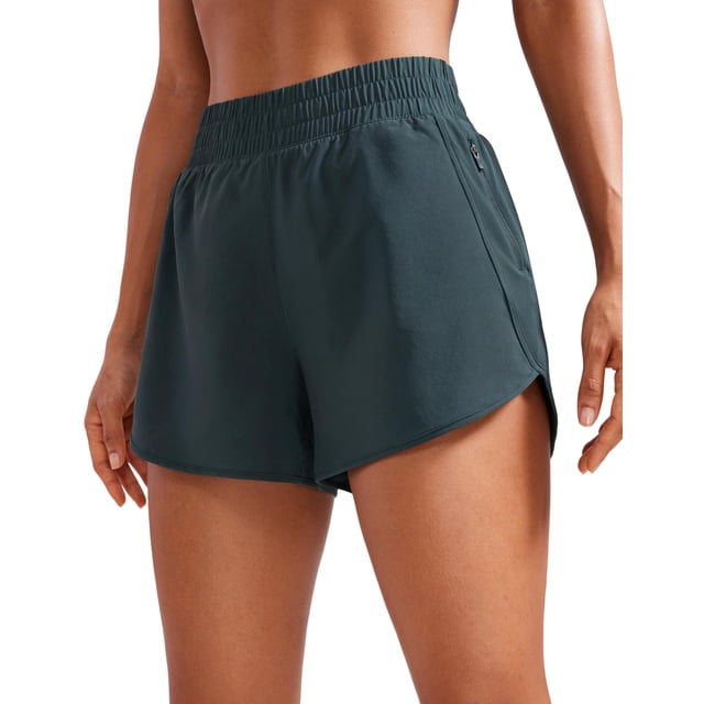 Shorts CRZ YOGA para correr, tiro alto, secado rápido con bolsillo con cierre