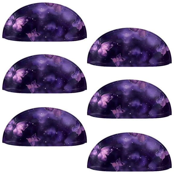 PhooArto 6 Pcs Cup Drawer Pulls, Galaxy Purple Butterfly Pattern Shell Shape Handles Cabinet Knobs for Dresser Cupboard Closet Wardrobe with Screws
