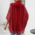 thumbnail image 5 of HTNBO Fringe Cape Coat for Women 3/4 Length Sleeve Cardigan Knit Poncho Stylish Striped Tassel Shawl Crochet, 5 of 7