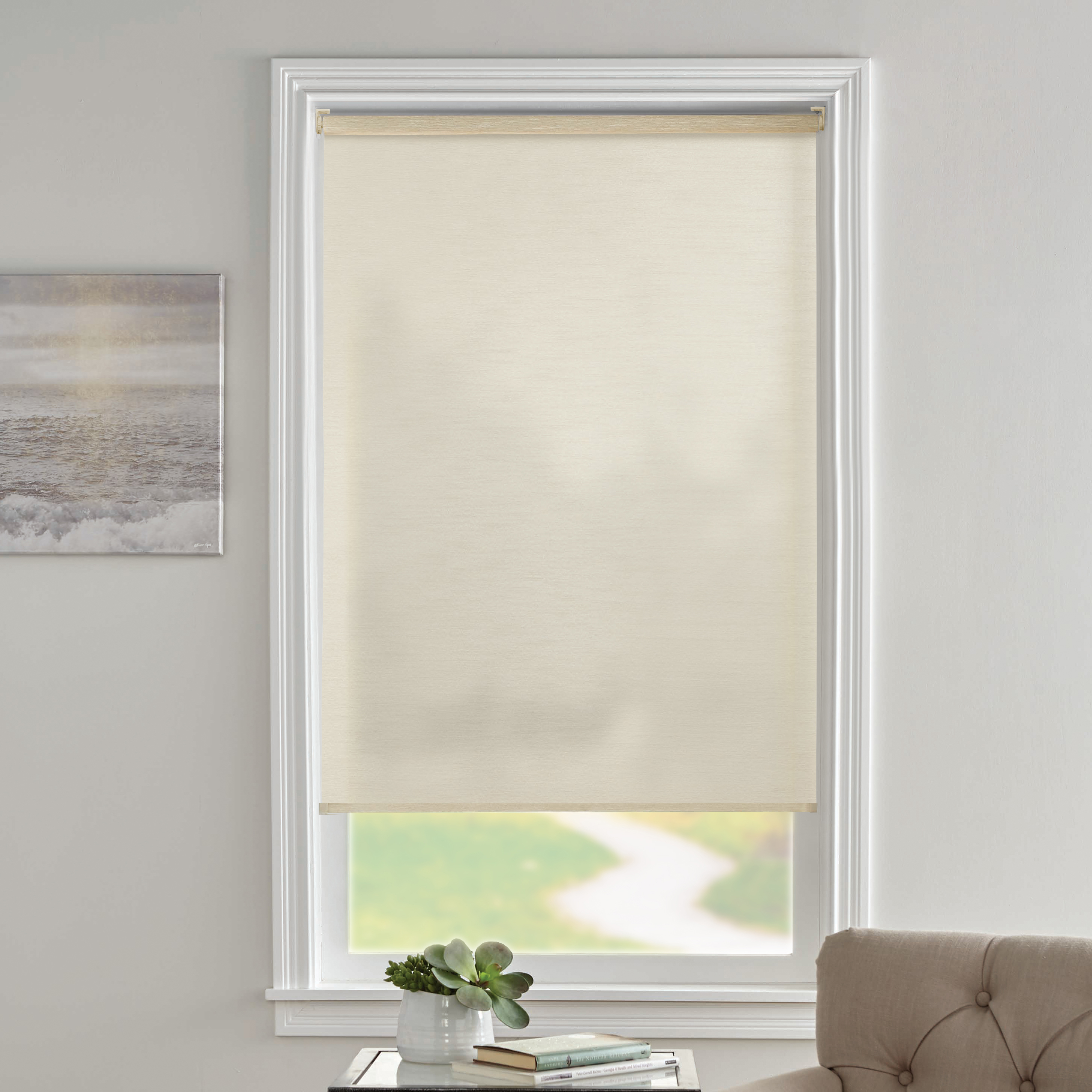 Lumi Light Filtering Cordless Slow Release Fabric Roller Shade 60" x72", Linen