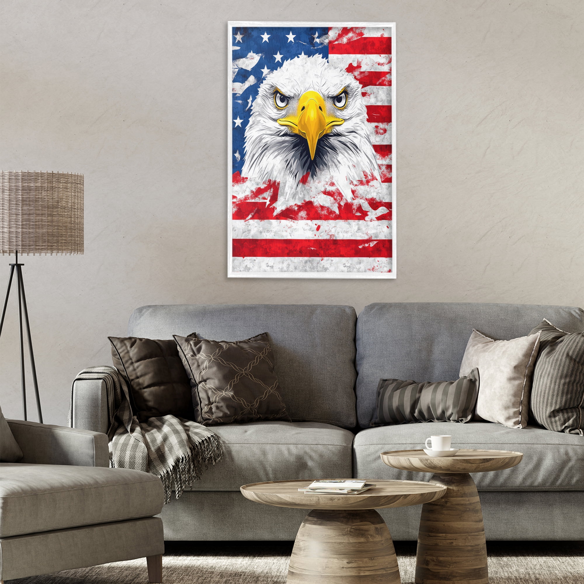 Stupell Industries Patriotic Bald Eagle Flag White Framed Giclee Art, design by The Wands Want
