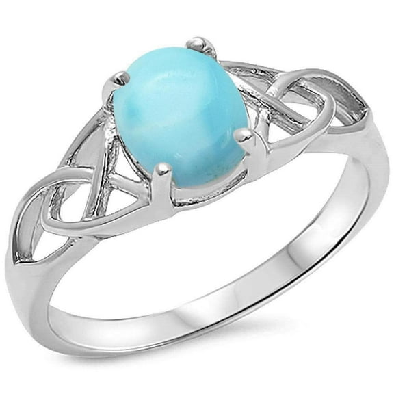 Oval Natural larimar Celtic Filigree Design Ring Sterling Silver Sz 8