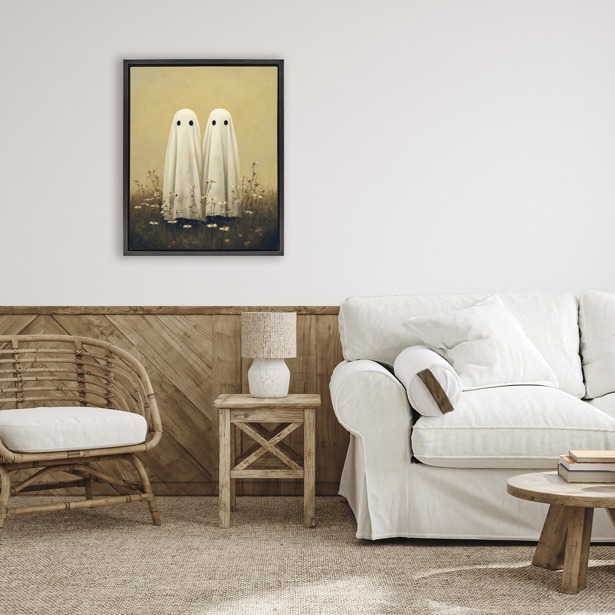 Daisy Ghost Couple Black Framed Floater Canvas Wall Art, design by Arlington Prints