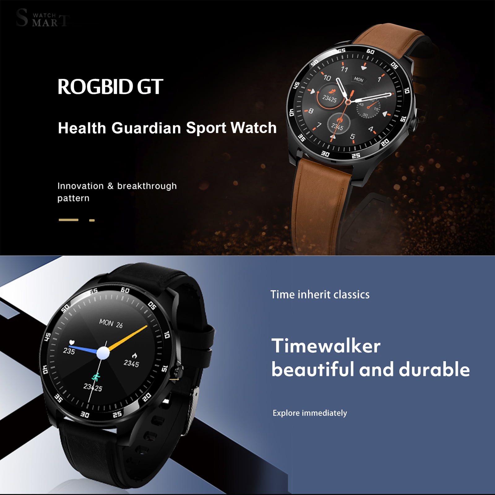 Rogbid GT Smart Watch Sports Watch 1.28-Inch TFT Screen Bluetooth 4.2  Fitness IP67 Waterproof Sleep/Heart Rate/ Multiple Sports Mode  Notification/Call/Sedentary Reminder Compatible with Android - Walmart.com