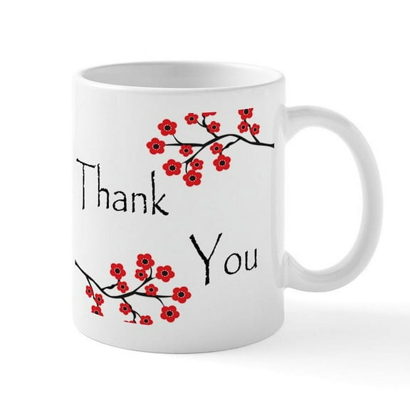 CafePress - Red Cherry Blossoms Thank You Mug - 11 oz Ceramic Mug - Novelty Coffee Tea Cup
