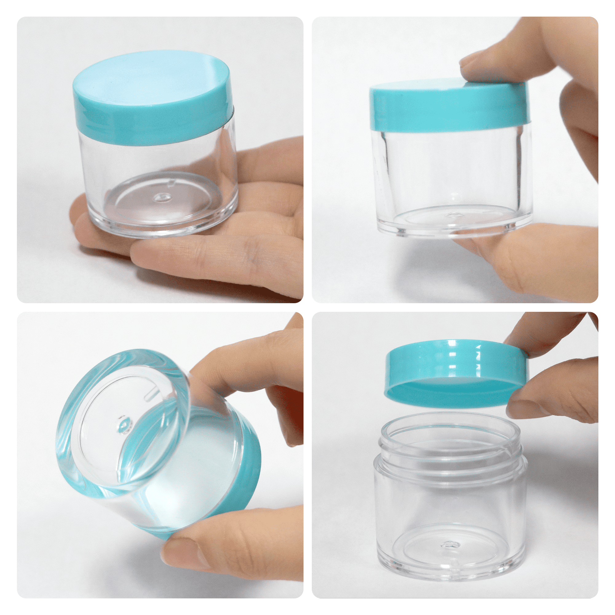 Beauticom 30 Pieces High Quality 30 Gram 30 ml (1 oz) Clear Round Acrylic Cosmetic Product Sample Travel Jars (Teal Lids)