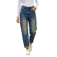 thumbnail image 2 of Karymi Jeans for Women Vintage Loose Straight, High Waist Denim Long Pants, Roll Cuff Wide Leg Trousers with Pockets, 2 of 6