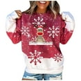 thumbnail image 2 of Mode Femme Col Rond Noël Manches Longues Hauts Blouse Pull Chandail en Molleton, 2 of 5