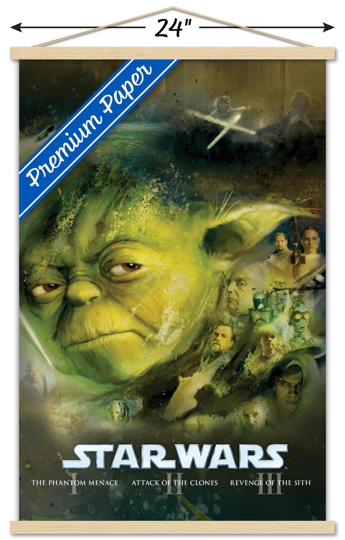 Star Wars: Saga - Blu Ray Prequels Wall Poster with Wooden Magnetic Frame, 22.375" x 34"