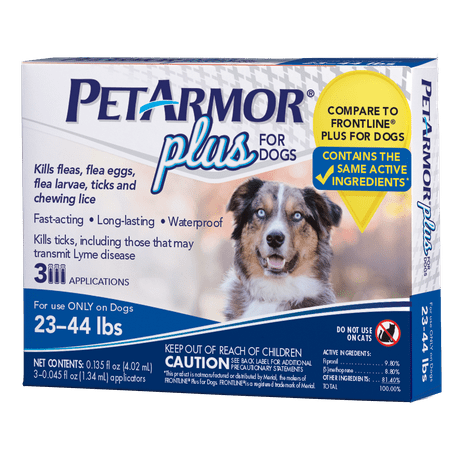 PetArmor Plus Flea & Tick Prevention for Medium Dogs with Fipronil (23 to 44 Pounds), 3 Monthly Treatments
