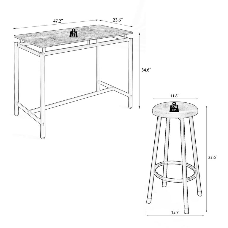 MUPATER 47'' High Bar Table Industrial Dining Table, Tall Counter Height  Pub Table for Dining Room, Kitchen or Living Room, 47.2''L x 23.6''W x