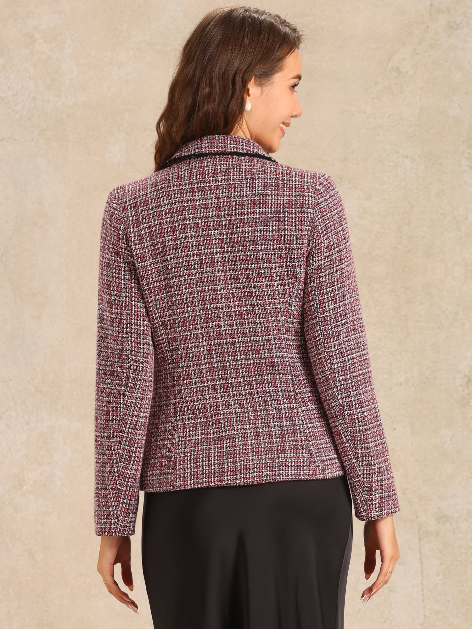 DARING DIVA Women's Notch Lapel Long Sleeve Elegant Business Casual Jacket XS Red Black